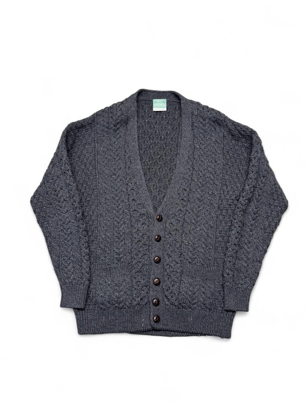 Aran woolen mills100% wool cardigan sweater chunky grey L mens made in Ireland